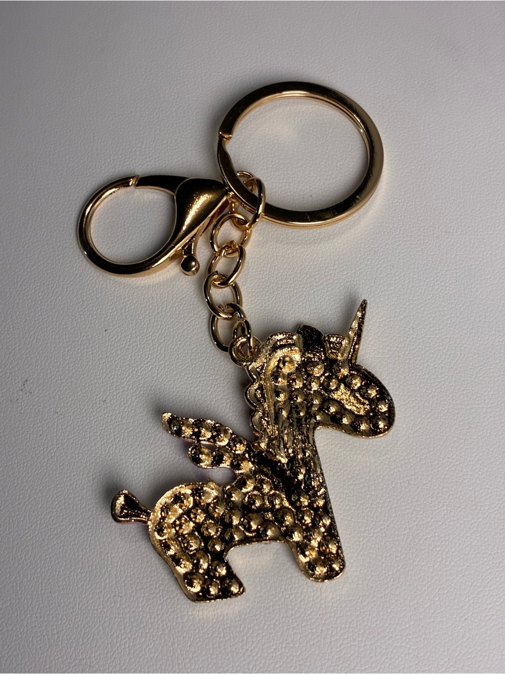 Rhinestone Unicorn Keychain Sparkly Pink & Gold Purse Charm - Picture 3 of 3